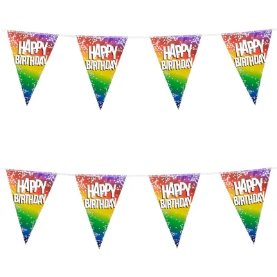 Afbeelding van 2x Stuks Boland PE vlaggenlijn 6m Happy birthday Regenboog Vlaggenlijnen
