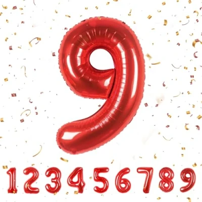 Afbeelding van Verjaardagsgetallen ballon 9 jaar folieballon kinderverjaardag decoratie XXL rode enorme in 40 inch 101 cm verjaardagsdecoratie cijfer voor verjaardag vliegt met