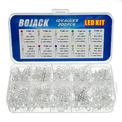 Afbeelding van BOJACK 10 kleuren 200 stuks 5 mm LED diodelampen Assored kitpakket (transparant DC 2V 3,2V 20mA) Heldere gloeilampen Elektronische componenten lichtemitterende dioden onderdelen