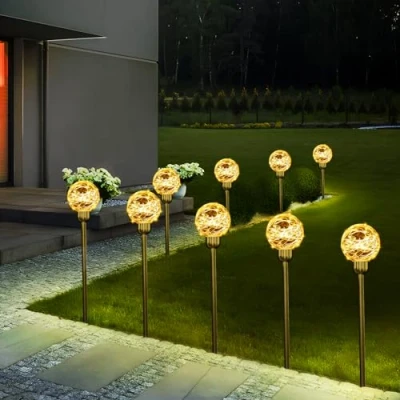 Afbeelding van SALCAR Led solarverlichting, tuindecoratie, 4 stuks zonnestekker, tuinverlichting, buiten, waterdicht, 8 modi, tuinsteker, solarlampen voor tuin, gazon, terras, decoratie, warmwit