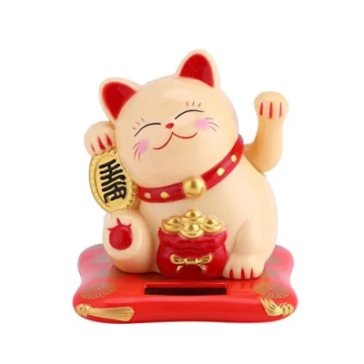 Afbeelding van DeWin Solar Kawaii zwaaiende kat, schattige Chinese Japanse geluksvogel kat rijkdom katten verwelkomen voor thuis display auto decoratie (geel)