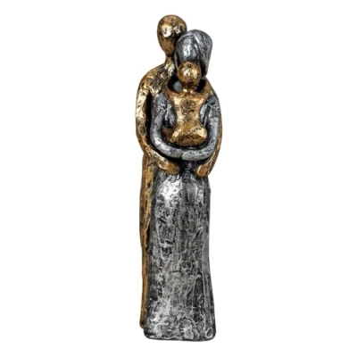 Afbeelding van Lifestyle &amp; More Sculptuur familie vader, moeder en kind zilver/goud van polyhars hoogte 23 cm breedte 6