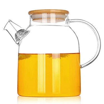 Afbeelding van TAMUME 1500ML Glazen Theepot met Bamboe Deksel en Roestvrij Staal Filter Coil Waterkruik Ideaal voor Fruit Thee Container Bloeiende