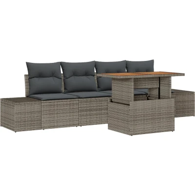 Afbeelding van vidaXL Tuin Sofa Set van 5 Grijs, Bruin (Rattan)