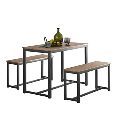 Afbeelding van SoBuy eettafel en banken set, 3 delige keukentafel set met 2 voor eetkamer, woonkamer, balkon, stalen frame, tafel 110x58x74cm, 95x29x46cm, OGT25 N