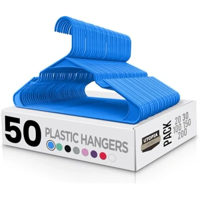 Afbeelding van Utopia Home Kleerhangers 50 stuks Plastic hangers ruimtebesparend duurzame kleerhanger met schoudergroeven (blauw)