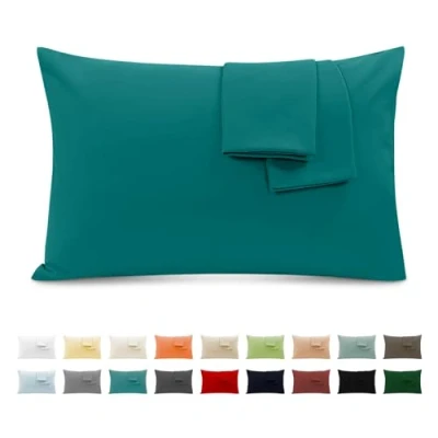 Afbeelding van Kussenslopen voor Tweepersoonsbed van Katoen 40x70 cm 2 Stuks, Set Gecertificeerd Door Oeko TEX In Premium 110GSM, Zacht en Ademend, Hypoallergeen Turkoois