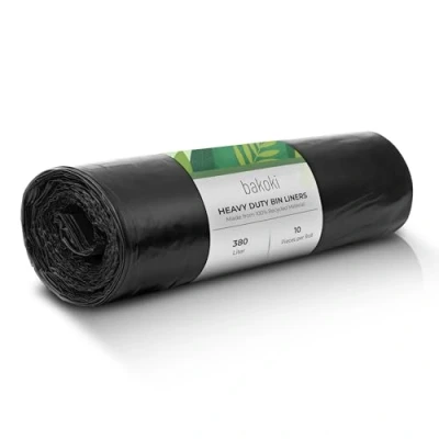 Afbeelding van Bakoki vuilniszakken 380 liter, extreem scheurvast, extra sterk, ideaal voor huishouden, tuin en bedrijf, 10 delige rol, zware belasting, renovatie commercieel afval, grote