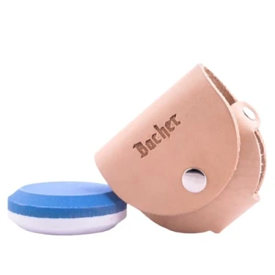 Afbeelding van BACHER Bijl Slijpsteen Puck Slijper 120/600 Grit Assen Wetsteen met Lederen Riem Pouch
