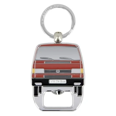 Afbeelding van BRISA VW Collection Volkswagen Sleutelhanger Ring Accessoire Sleutelhouder met Flesopener in T4 Bus Campervan Design (Rood)