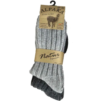 Afbeelding van ATTREZZO® 2 paar Alpaca sokken maat 39 42 Wol Grijs extra warm!