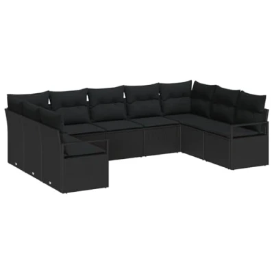 Afbeelding van vidaXL 9 delige Tuin Sofa Set met Kussens Zwart Poly Rattan, 2 zits Opslag &amp; Rattan