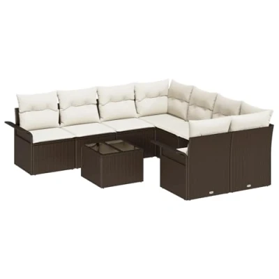 Afbeelding van vidaXL 9 delige Tuinsalonset met Kussens Bruin Poly Rattan