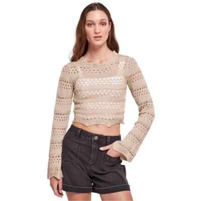 Afbeelding van Urban Classics Cropped Crochet Trui, Dames, Maat: 3XL, Softseagrass
