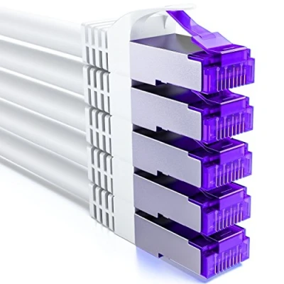 Afbeelding van deleyCON 5x 0,25m CAT7 Netwerkkabel 10 Gigabit RJ45 Patchkabel Ethernetkabel (Koper, SFTP PiMF Afscherming) voor Highspeed LAN DSL Switch Modem Router Patchpanel CAT6 CAT5 Wit