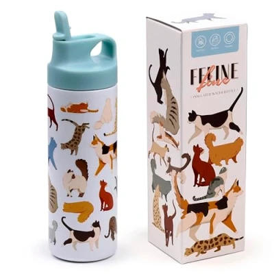 Afbeelding van Puckator Thermosfles van staal met flip topopening 500 ml Katten Feline Fine BPA vrij Dubbelwandig ontwerp