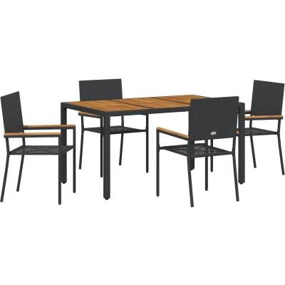 Afbeelding van vidaXL 5 delige Tuindining Set Zwart Poly Rattan
