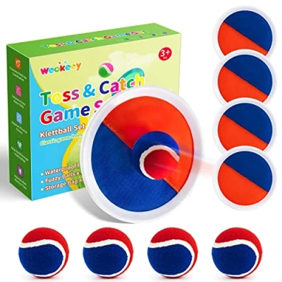 Afbeelding van Weokeey Klittenbandbalspel voor kinderen, kinderspeelgoed, waterdicht, werpspel, kinderspellen vanaf 3, 4, 5, 6, 7, 8 jaar, jongens en meisjes, partyspelletjes, familiespellen, wit
