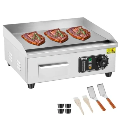 Afbeelding van VEVOR Elektrische grillplaat, 2800 W, instelbare temperatuur 50 300 C, plaat van roestvrij staal 45 x 30 1 cm, met 2 vleugels en borstels voor thuis of restaurant