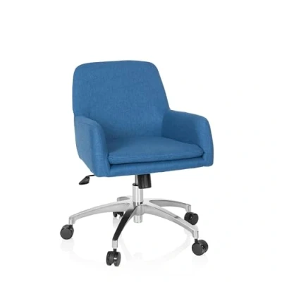 Afbeelding van hjh OFFICE 670959 Shake 400 Retro stoel van stof, blauw, bureaustoel, jeugddraaistoel met wielen, in hoogte verstelbaar
