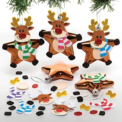Afbeelding van Baker Ross FE857 Kerst Rendier Ster kerstballensets Pak van 6, Feestelijke boomversieringen voor kinderen om te versieren en weer geven, Hangende decoraties kerstbomen,assorted