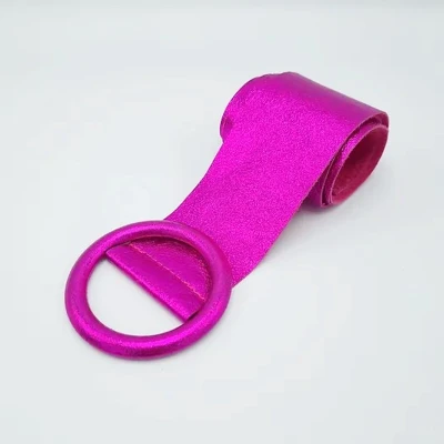 Afbeelding van Fuchsia Leren Metallic Riem Tailleriem Brede Riemen Ronde Gesp