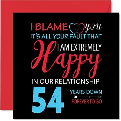 Afbeelding van Grappige 54e verjaardagskaart voor echtgenoot vrouw Your Fault I&#039;m Extremely Happy 54th Wedding Anniversary Card Partner, 145mm x Wenskaarten vijfenvijftigste jubilea