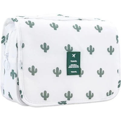 Afbeelding van Homiefy toilettas met Dames Make up tasje Haak wit Ophangbare hangend Reis mannen Cactus