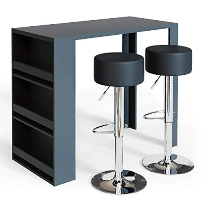 Afbeelding van Vicco Bartafel set, Antraciet, 117 x 57 cm met 2 barkrukken