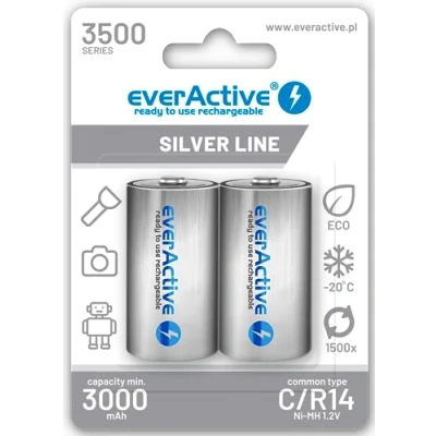 Afbeelding van 2 Stuks (1 blister) R14 C 3500mAh everActive oplaadbare zilveren lijn