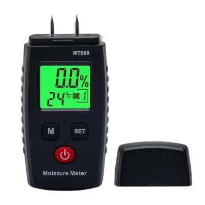 Afbeelding van Vochtmeter, pin type houtvochtigheidsmeter met 7 modi, lcd display achtergrondverlichting, hout en bouwmateriaaldetector, bouwmateriaaldetector