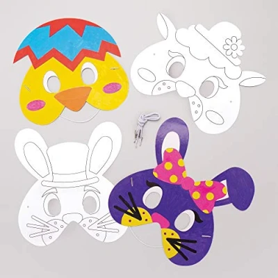 Afbeelding van Baker Ross AT455 Pasen maskers knutselset voor kinderen om in te kleuren (8 stuks) creatieve sets knutselen en decoreren de lente