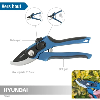 Afbeelding van HYUNDAI snoeischaar bypass 20cm teflon coating non stick ergonomisch knipdiameter: 12 mm lichtgewicht: slechts 200 gram comfortabele handgreep