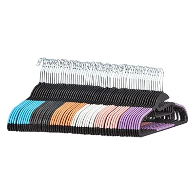 Afbeelding van Amazon Basics Ruimtebesparende, antislip kunststof beugel met 10 clips, pak van 60, meerkleurig