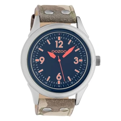 Afbeelding van OOZOO Timepieces Zilverkleurige horloge met camouflage leren band C10354