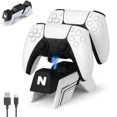 Afbeelding van NiTHO PS5 controller oplader, laadstation compatibel met en Edge controllers, snellaadstation voor PlayStation 5 gamecontrollers Wit