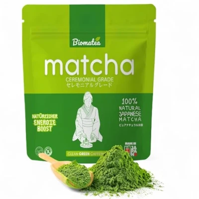 Afbeelding van Biomatea 50 g Matcha Ceremonial Grade uit Japan 100% natuurlijk, pesticidenvrij en getest steenvermalen Japans premium Moegi theepoeder