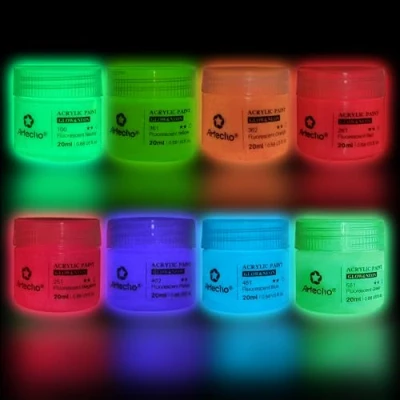 Afbeelding van Artecho 8C Neon&amp;Glow in the Dark 2 1 acrylverf set 20ml flesje