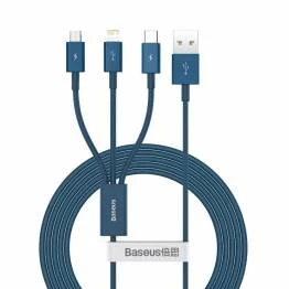 Afbeelding van Baseus Superior 3 in 1 kabel USB naar Lightning, MicroUSB en C blauw