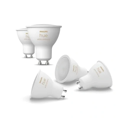 Afbeelding van Philips Hue White Ambiance GU10 LED spot 5 pak (400lm), dimbare lampen voor het verlichtingssysteem met alle tinten wit, slimme lichtregeling via spraak en app