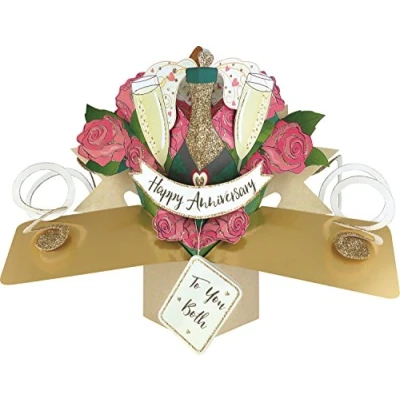 Afbeelding van 3D Pop up wenskaart met envelop Happy Anniversary To You Both Champagne
