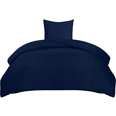 Afbeelding van Utopia Bedding Beddengoedset van microvezel, dekbedovertrek 135 x 200 cm + 1 kussensloop 80 cm, marineblauw
