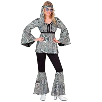 Afbeelding van Widmann Hippie Kostuum 70s Groovy Disco Zilver XXL Vrouw Zwart, XS Carnavalskleding Verkleedkleding