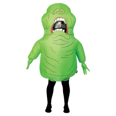 Afbeelding van Smiffys Ghostbusters opblaasbaar slanker kostuum voor volwassenen, All in One met zelfopblazende ventilator, groen, officieel gelicentieerd badges, ideaal Halloween feestjes en