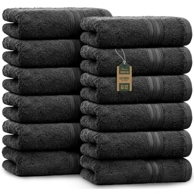 Afbeelding van Naturemark Set Van 12 Badstof Gastendoekjes, 30 X 50 cm, 100% Katoen, Zwart