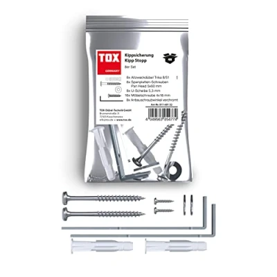 Afbeelding van TOX Kipp Stop kantelbeveiliging voor meubels, veilige grip in alle ruimtes en vrijwel elk bouwmateriaal planken, kasten, commodes enz., optisch onopvallend snel te monteren, 8 stuks, 01160132