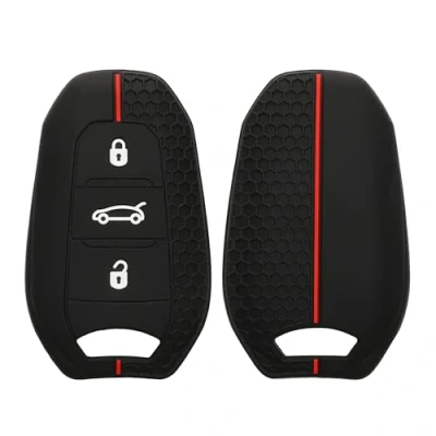 Afbeelding van kwmobile autosleutel hoesje geschikt voor Peugeot Citroen 3 knops Smartkey (alleen Keyless Go) hoes Siliconen behuizing Auto sleutel case met honingraat Sleuteletui in zwart / rood