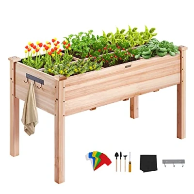 Afbeelding van VEVOR Verhoogd tuinbed 48x24x30 inch met stevige poten, hoogwaardige natuurlijke dennenhouten plantenbak verhoogde plantstandaard voor achtertuin/tuin/terras/balkon niet geweven voering en 1 set