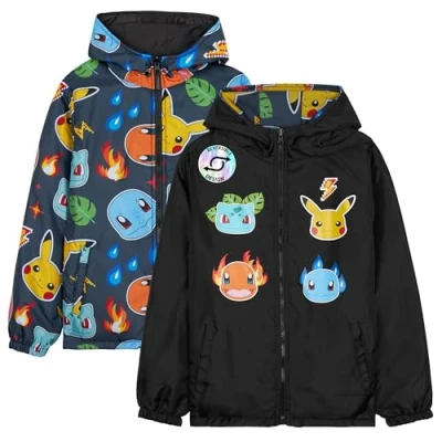 Afbeelding van Get Trend Regenjas voor jongens en tieners, waterbestendige jas, lichte bovenkleding school of reizen, cadeaus jongens, Multi Pokemon Omkeerbaar, 7 8 jaar