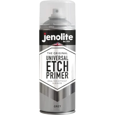 Afbeelding van JENOLITE Universal Etch Primer Spray Paint GRIJS High Performance Acid voor moeilijke oppervlakken waaronder aluminium, gegalvaniseerd staal, roestvrij staal en de meeste metalen